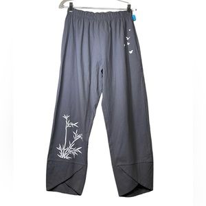 WNG Women Lady Casual Bamboo Print Elastic Waist Wide Leg Pants Trousers